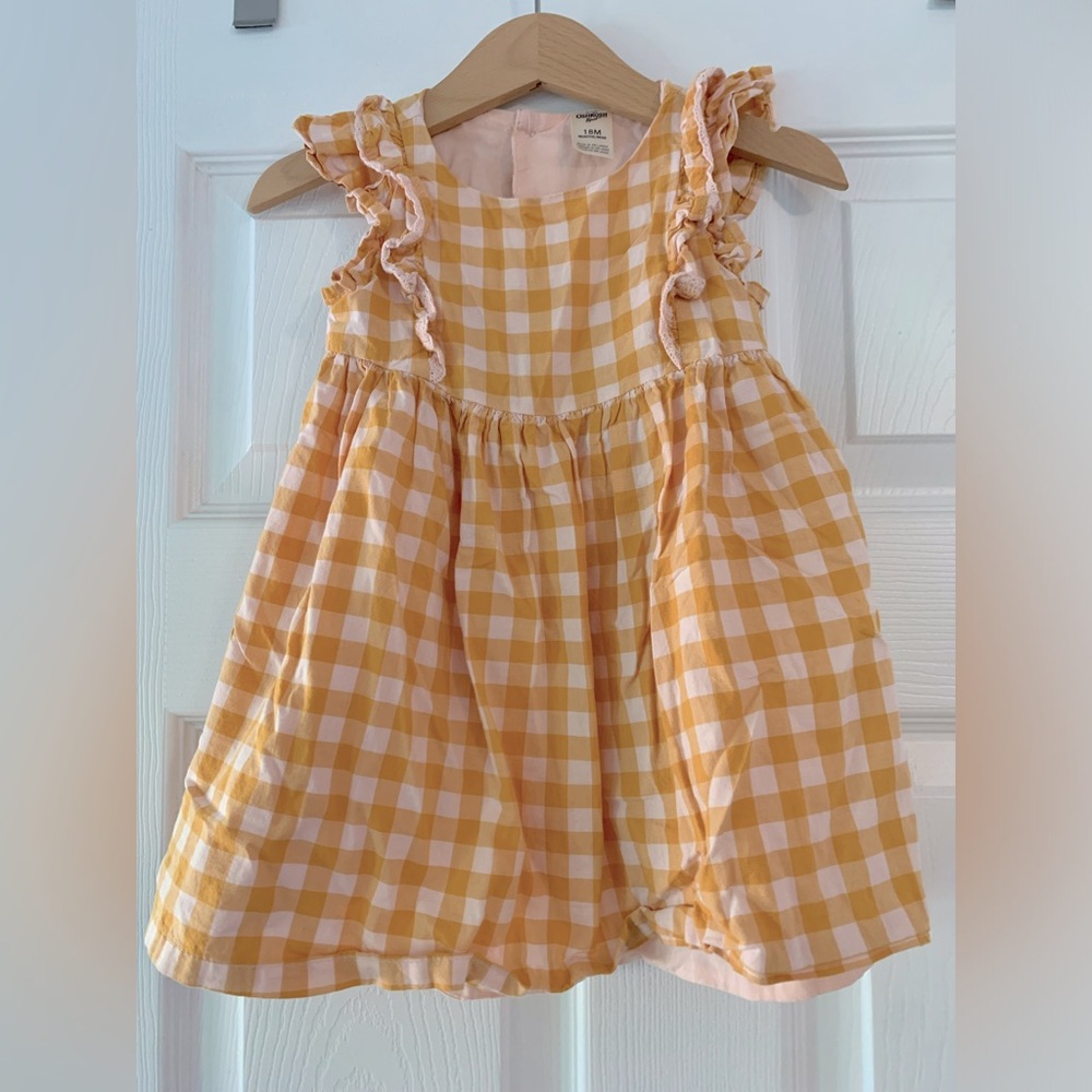 Oshkosh yellow pink gingham ruffle baby dress